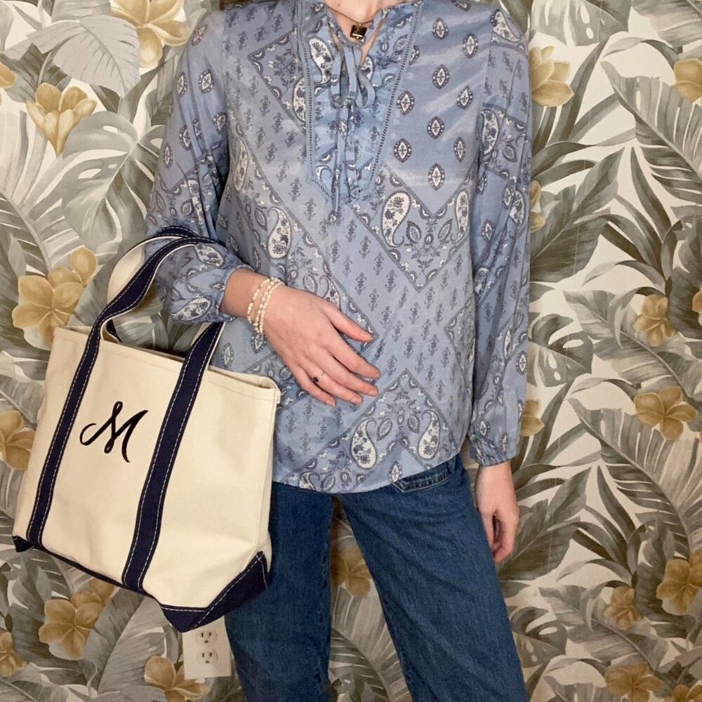 Blue Paisley Blouse With Keyhole Tie Detail - Como Blu - Small